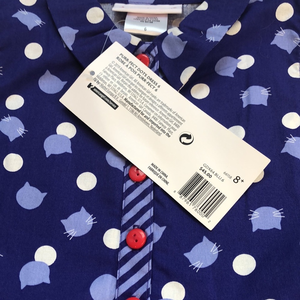 American Girl Purr-Fect Dots Dress For Girls Blue White Sleeveless Girls 6 — image 4 of 8